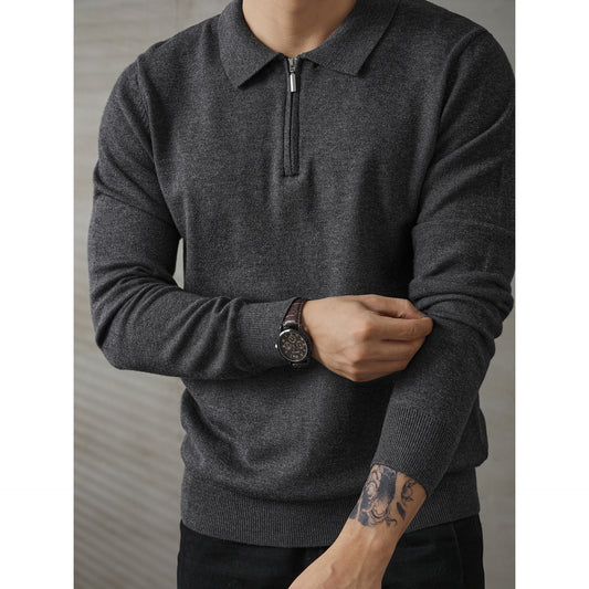 The Men’s Half-Zip Knitted Long-Sleeve Polo Sweater