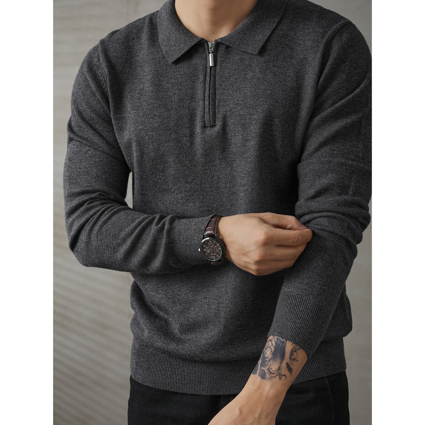 The Men’s Half-Zip Knitted Long-Sleeve Polo Sweater