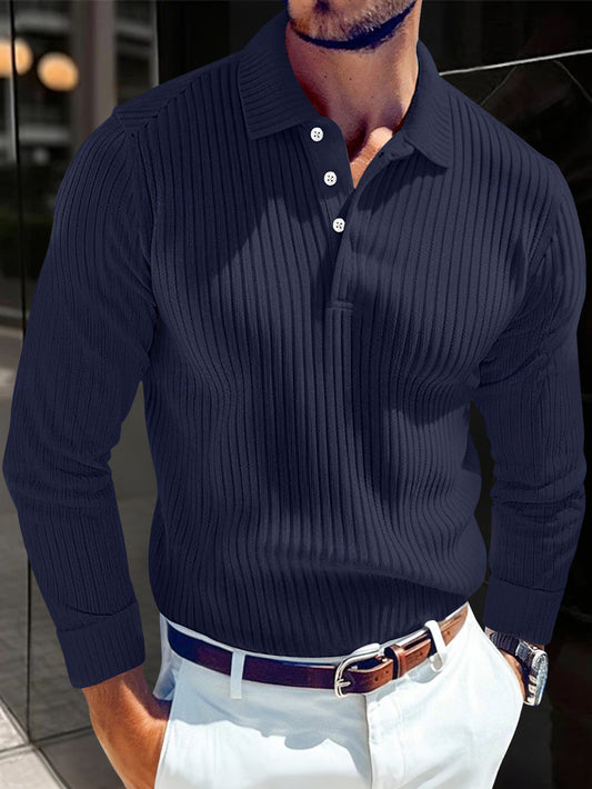The Men’s Turn-Down Collar Buttoned Long-Sleeve Polo Shirt